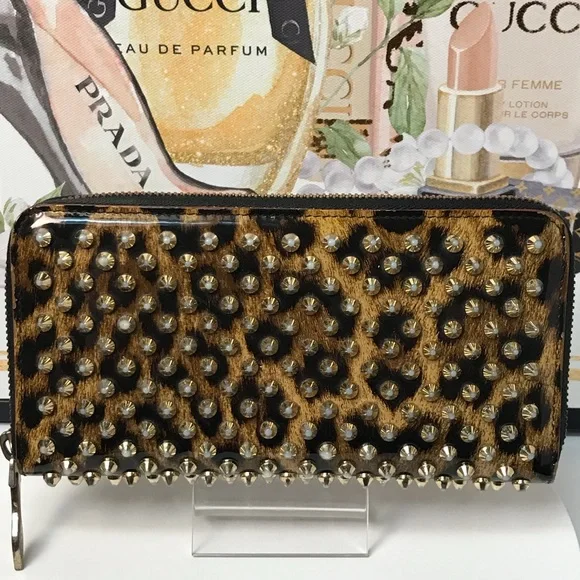 Christian Louboutin Panettone Studded Leopard Zip Around Wallet πβ€οΈ - Picture 3 of 17